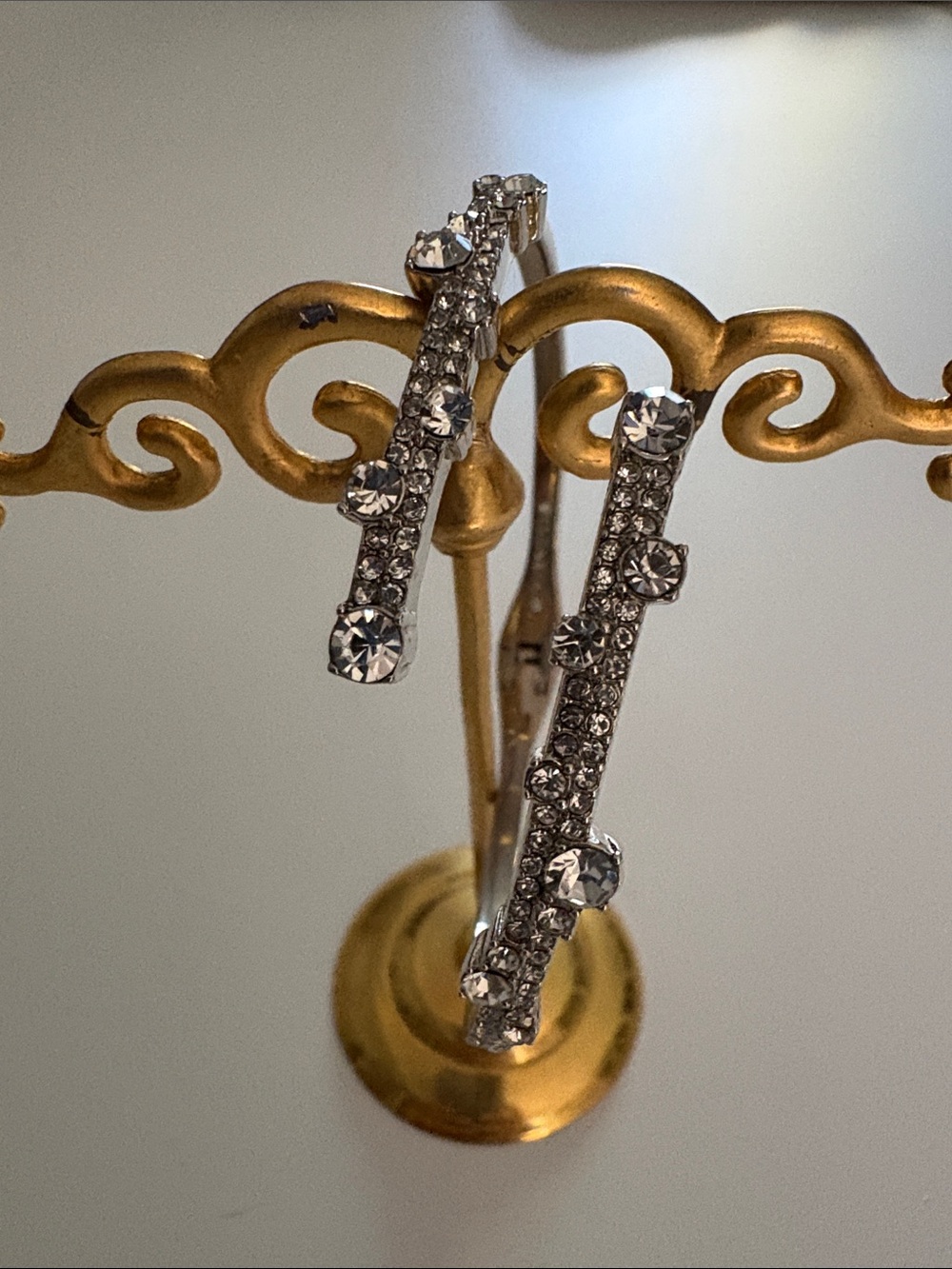Crystal Bar Drop Earrings - Silver Sparkle
